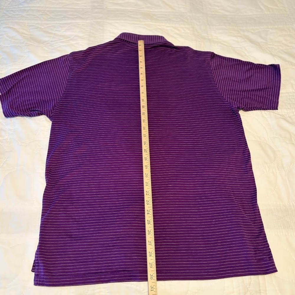Peter Millar Polo Shirt Mens L Purple Cotton Striped Fallen Oak Golf Classic L/S - Picture 6 of 7